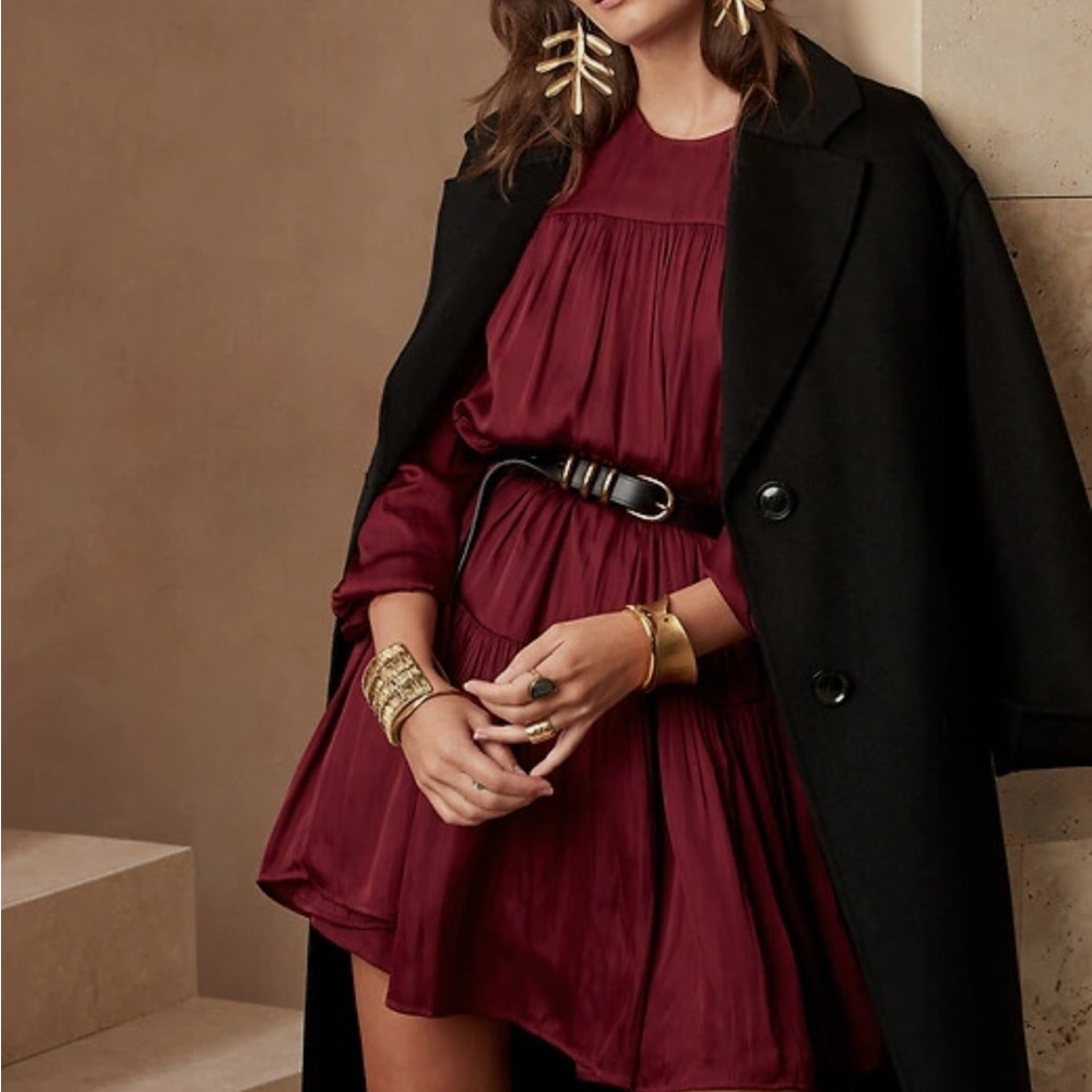 Banana Republic Burgundy Tiered Swing Mini Dress
